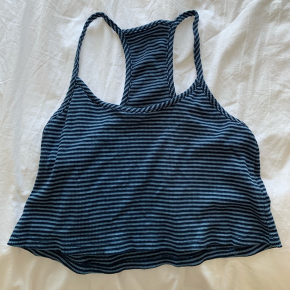 BLUE & BLACK STRIPED CROP TOP - Picture 2 of 3